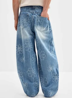 Floral pattern light-blue baggy jean