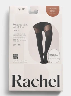 Floral trim thigh-high style tights