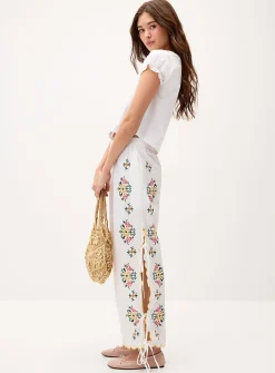 Flowers and side bows seersucker pant