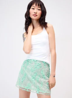 Flowers, sequins and pearls turquoise miniskirt