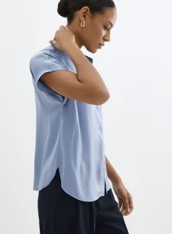 Flowy satin cap-sleeve blouse