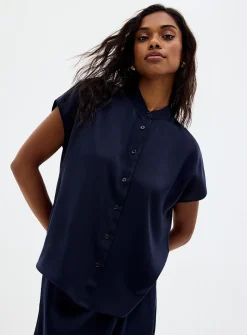 Flowy satin cap-sleeve blouse