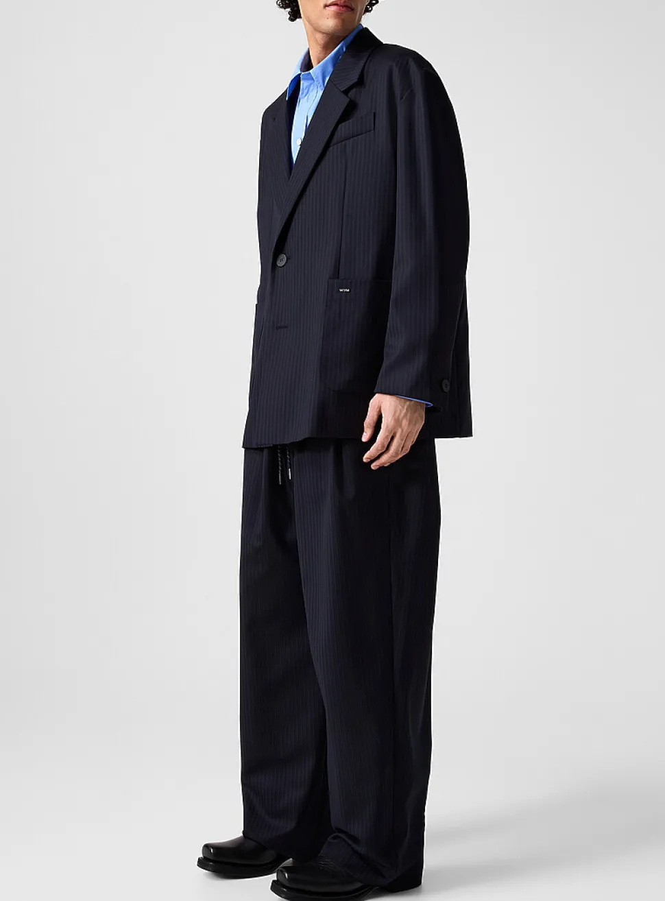 Fluid banker-striped drawstring-waist pant