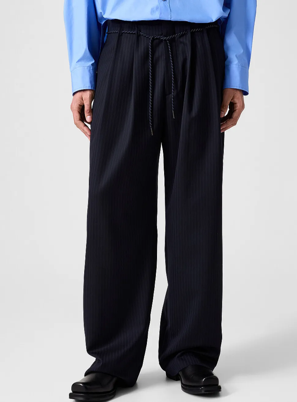 Fluid banker-striped drawstring-waist pant