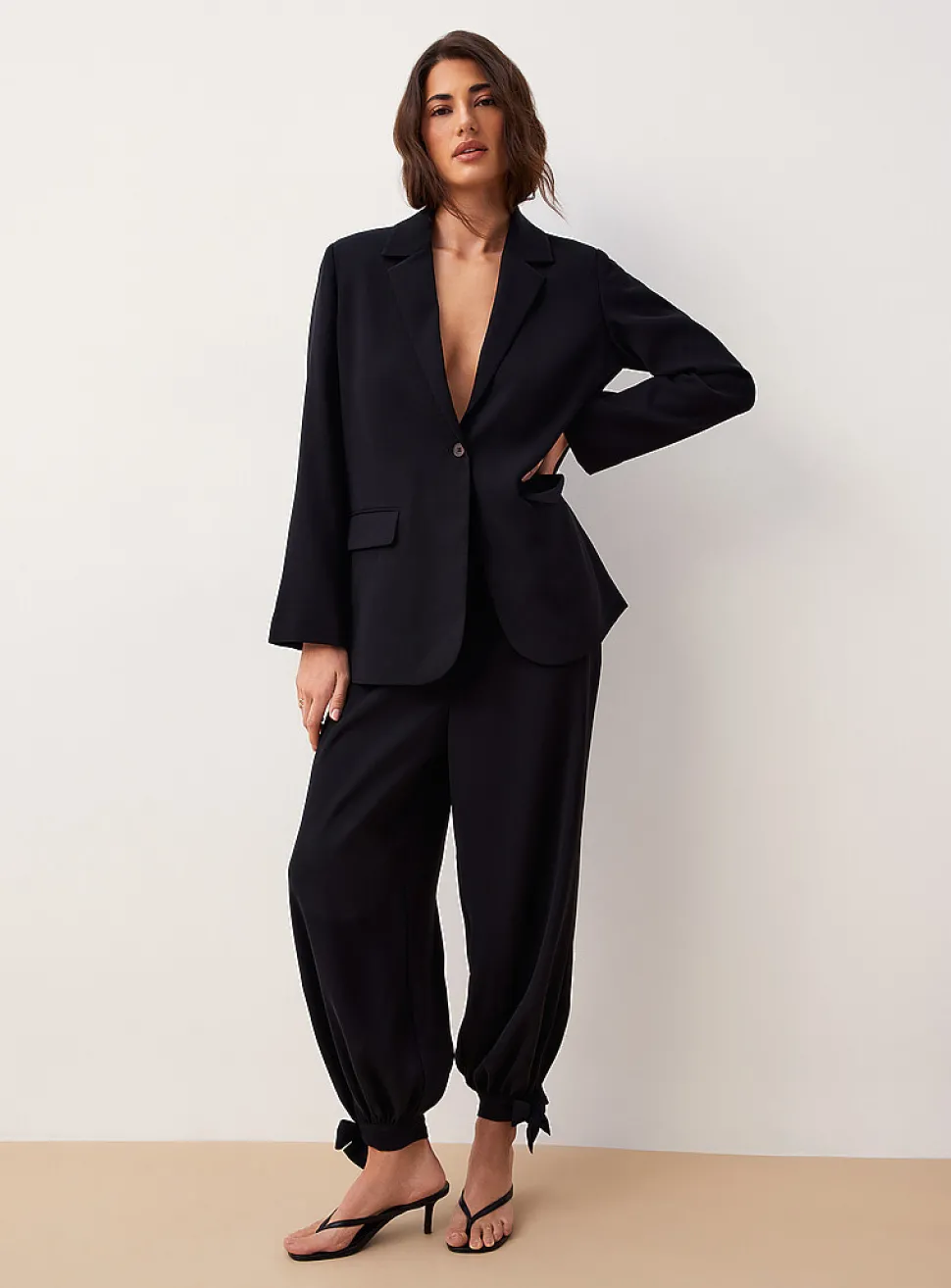 Fluid tie-ankle wide-leg pant