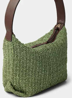 Folded corner braided straw hobo bag