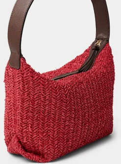 Folded corner braided straw hobo bag
