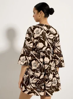 Foliage print tiered dress