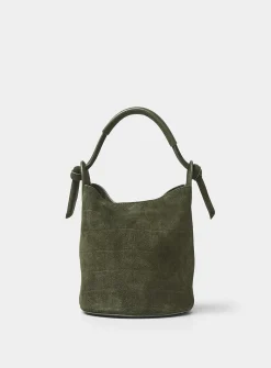 Fortuna forest green croc-skin suede bucket bag