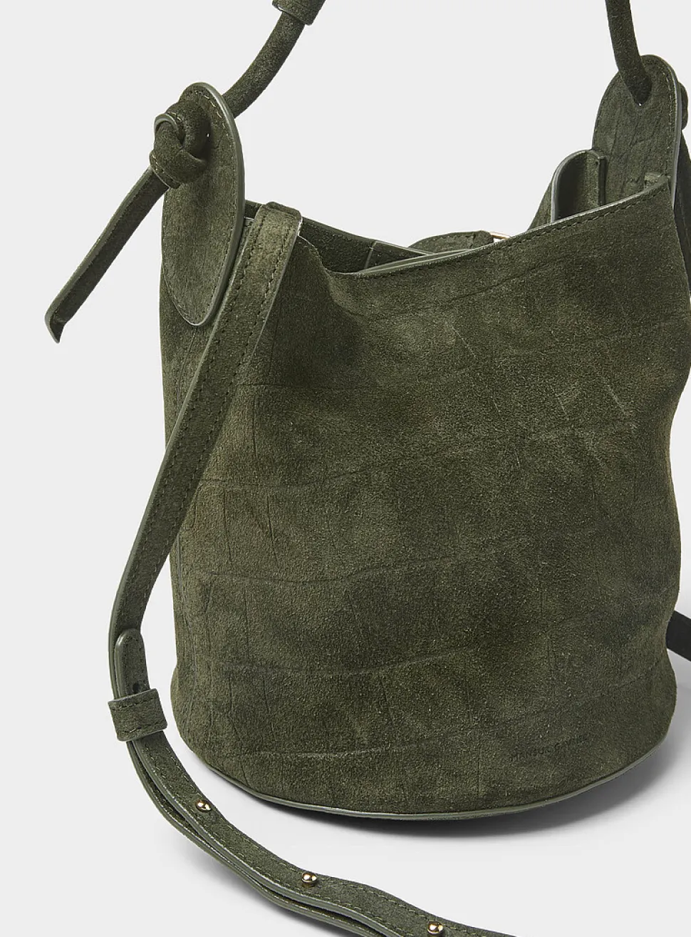 Fortuna forest green croc-skin suede bucket bag