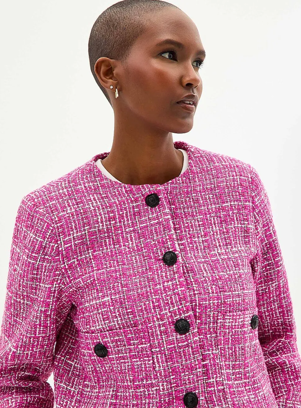 Fuchsia tweed crew-neck blazer