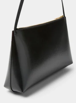 Gaia smooth black leather shoulder bag