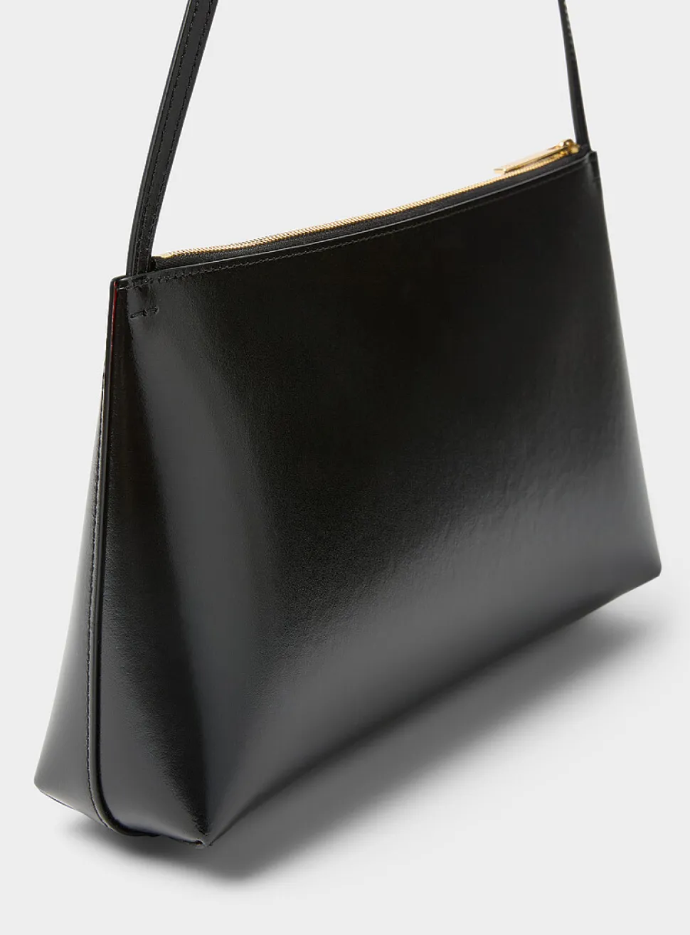 Gaia smooth black leather shoulder bag