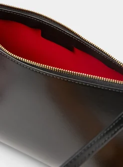 Gaia smooth black leather shoulder bag