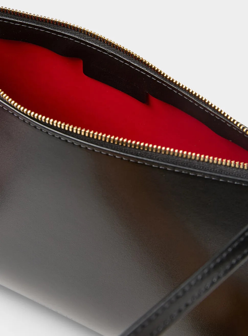 Gaia smooth black leather shoulder bag