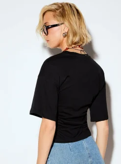 Gathered waist cropped T-shirt