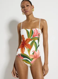 Gem-set hibiscus one-piece