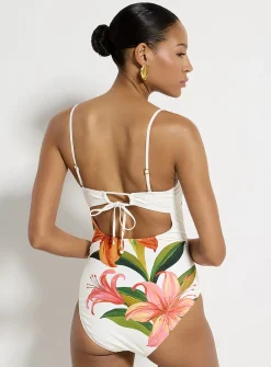 Gem-set hibiscus one-piece