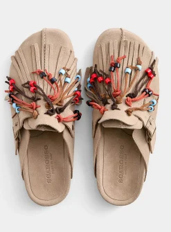Geo beige suede mules