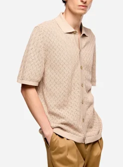 Geo openwork knit polo collar cardigan