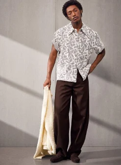 Gino brown twill barrel-leg pant