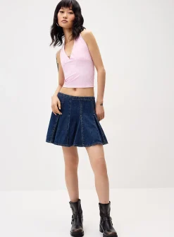 Godet denim miniskirt