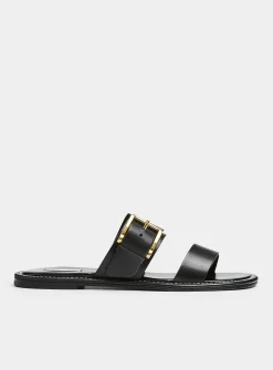 Golden buckle double-strap sandals