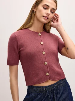 Golden buttons short-sleeve cropped cardigan