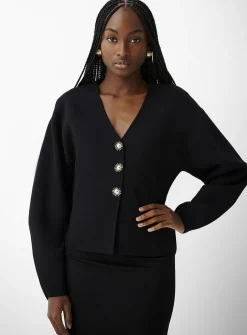 Golden buttons V-neck thick-knit cardigan