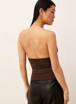 Golden-necklace soft microfibre halter cami