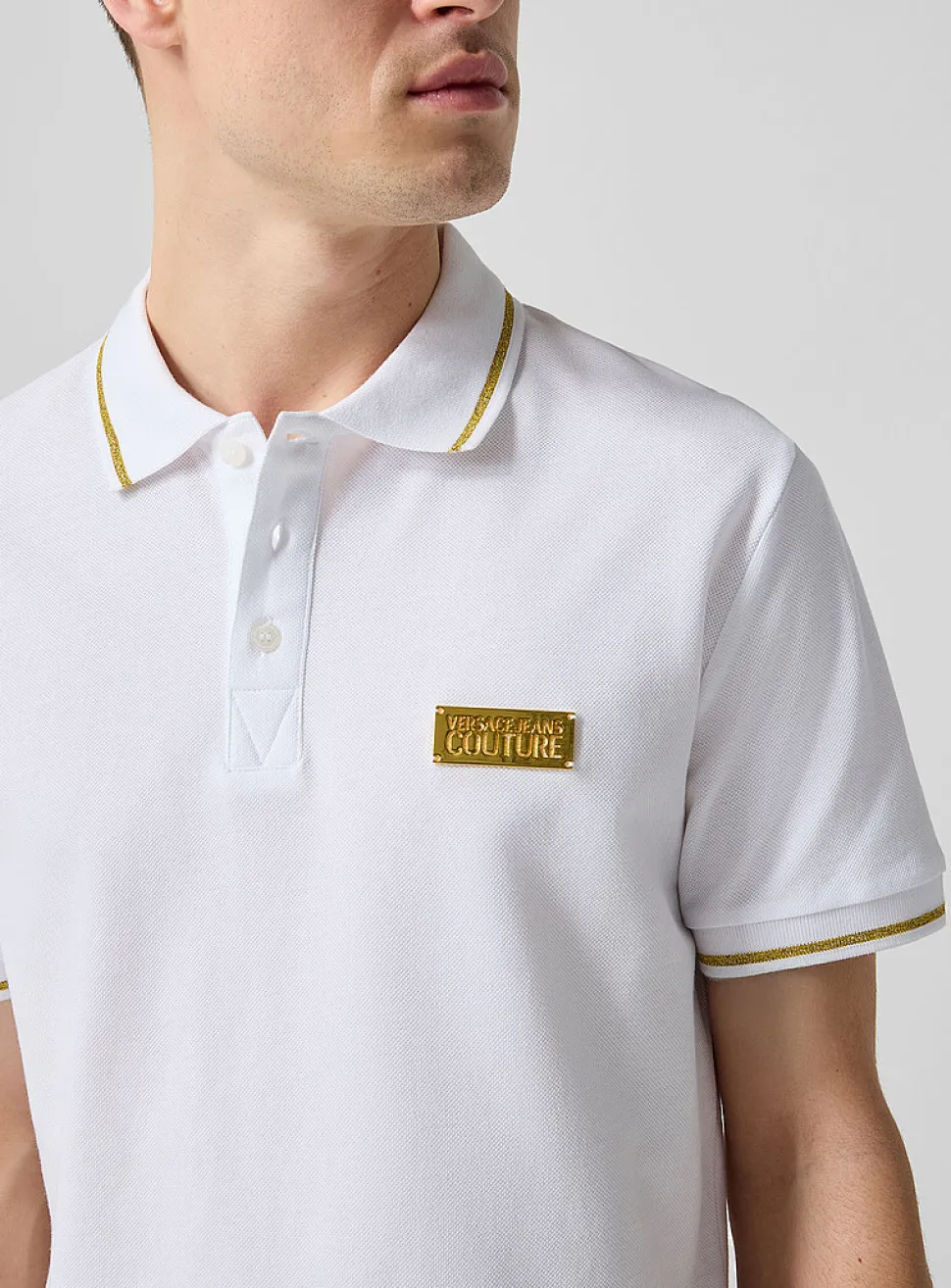 Golden plate and trim piqué polo shirt