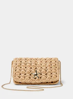 Gold starfish braided straw evening bag