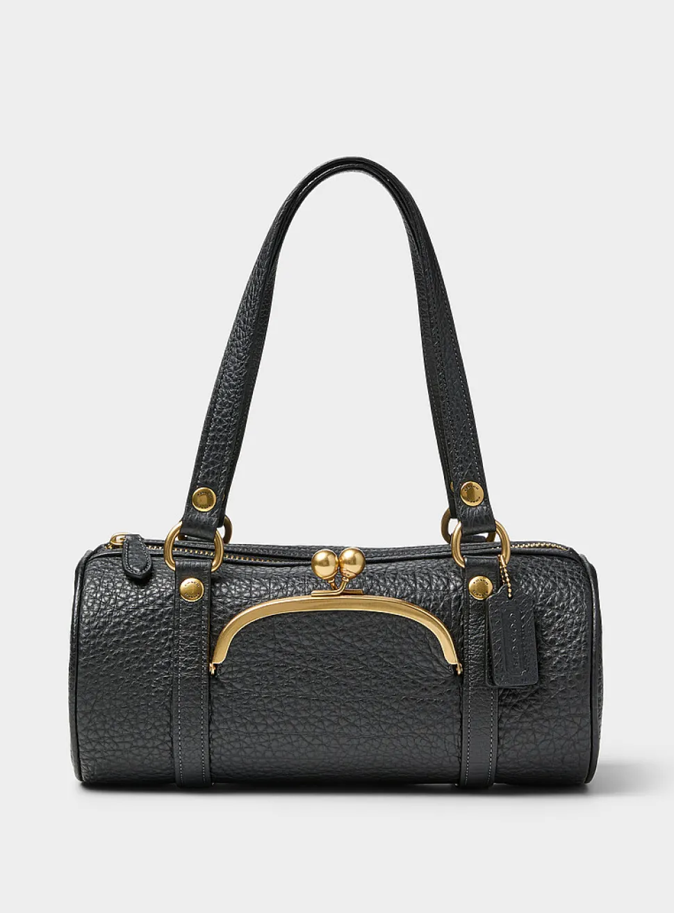 Grained leather cylindrical shoulder bag