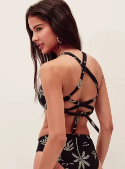 Green plant laced-strap bralette