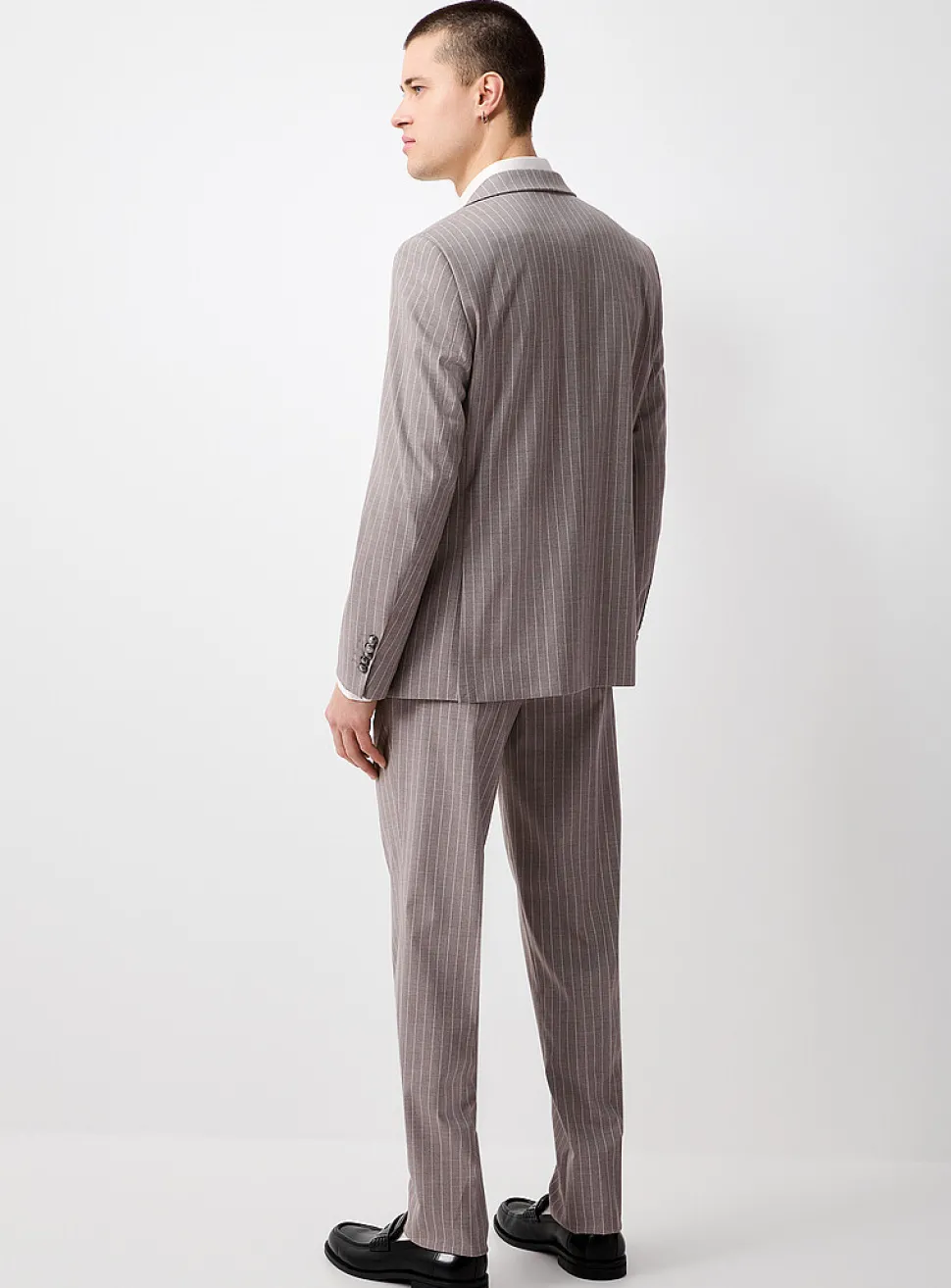 Greige pinstripe suit