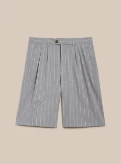 Grey banker stripe pleat Bermudas