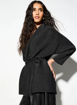 Grooved texture shawl-collar kimono blazer
