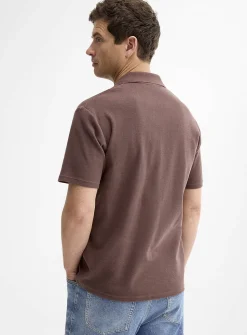 Hazelnut micro-waffle Johnny-collar polo