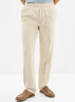 Heathered beige cotton-linen pant