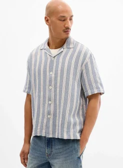 Heather striped knit camp shirt