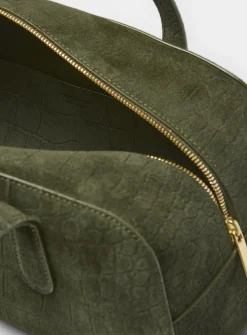 Helios forest green croc-skin suede bag