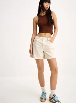High-rise denim mom short