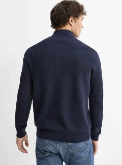 Honeycomb-stitch zip-neck sweater