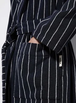 Hooded striped terry bathrobe