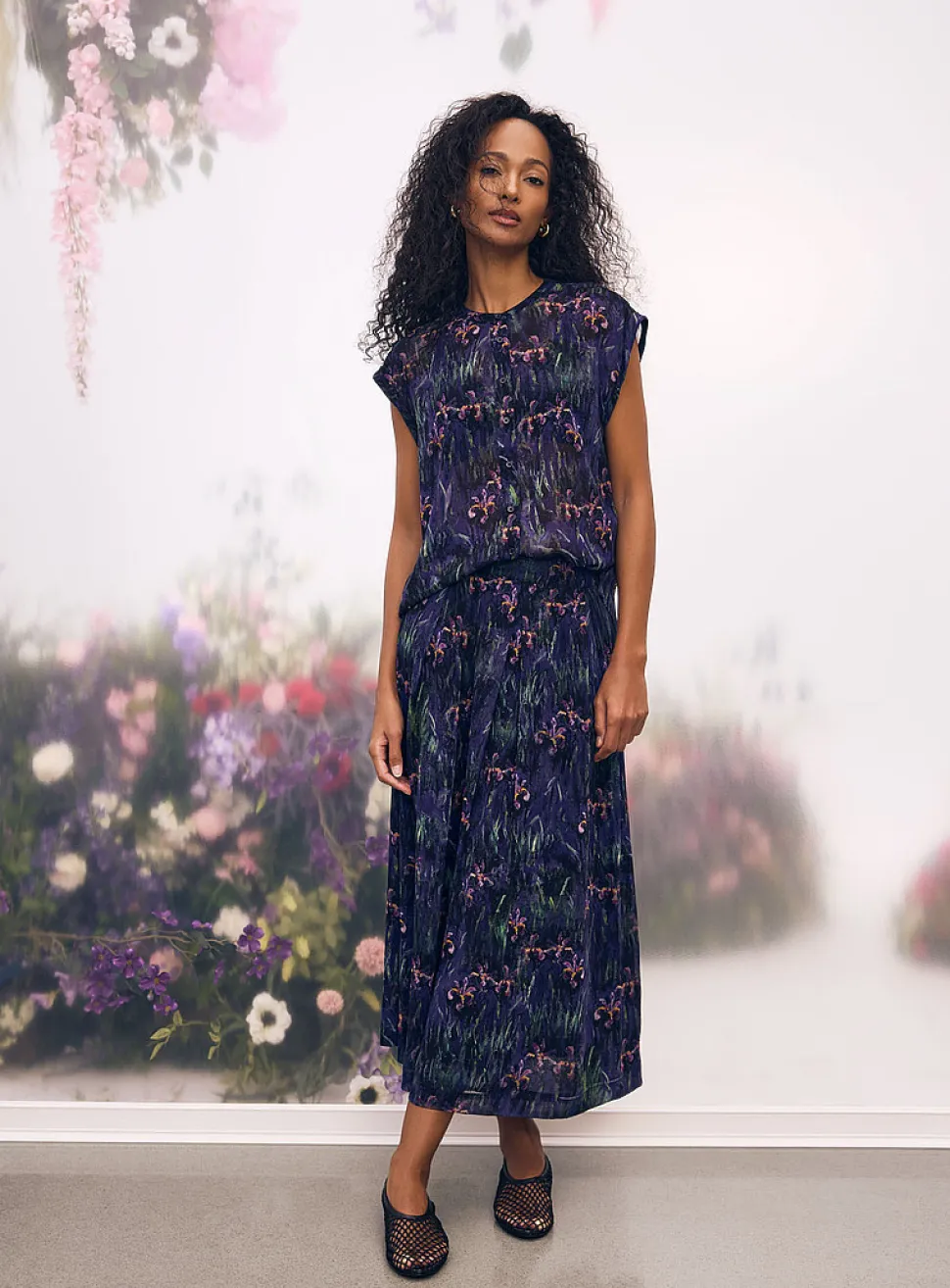 Impressionist irises chiffon skirt
