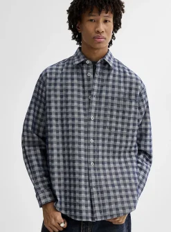 Indigo gingham twill shirt