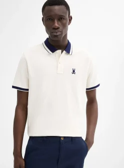 Indigo striped textured collar polo