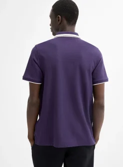 Indigo striped textured collar polo