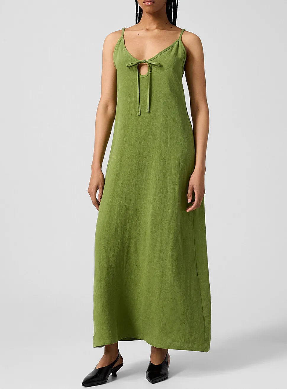 Ivy tie-collar pure linen maxi dress