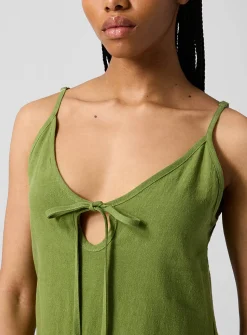 Ivy tie-collar pure linen maxi dress